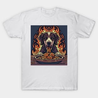 pixel art dog eating spaghetti in Hell T-Shirt